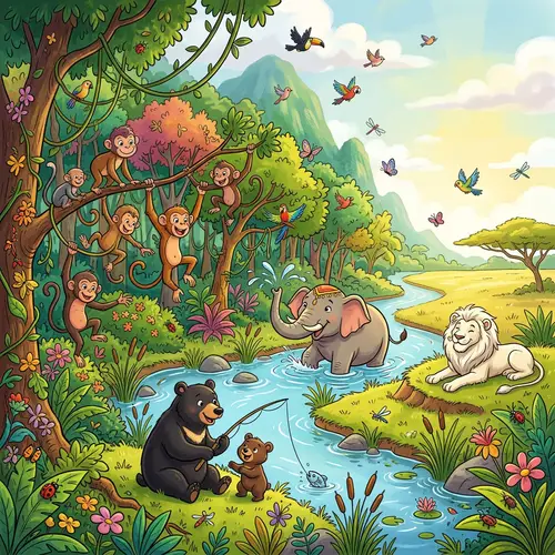 Cartoon Animals in a Balanced Ecosystem