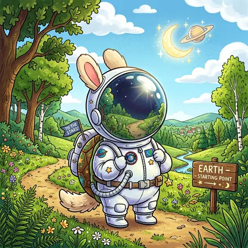 Whimsical Cartoon Animal Astronaut on Earth