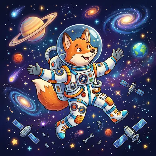 Cartoon Animal Astronaut in Space Adventure