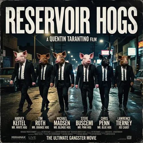 Reservoir Hogs: Pig-Themed Movie Poster Art