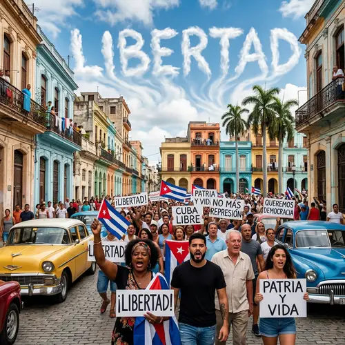 Cuban Town Demanding Freedom | Vibrant Scene of Unity