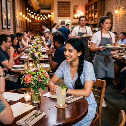 South Asian Female in City Restaurant | Blue Dress & Lemonade