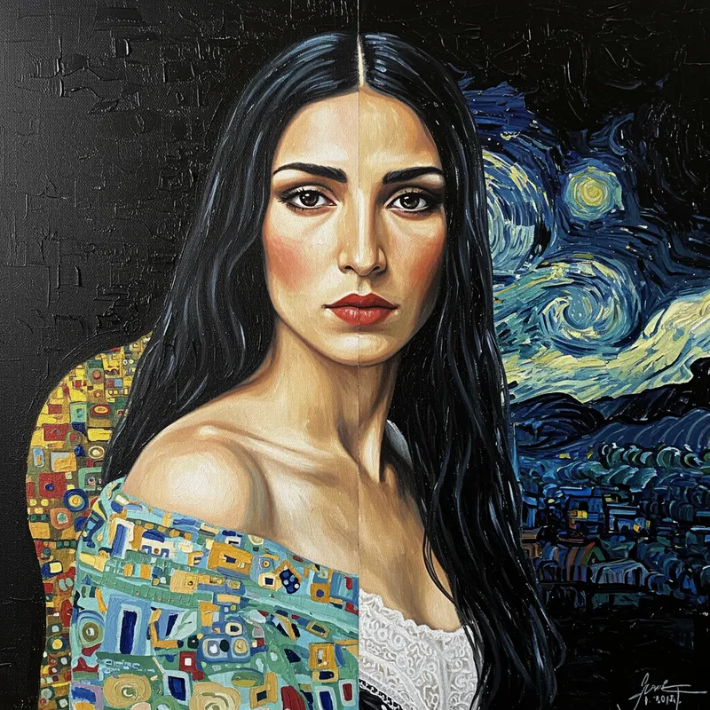 Stunning Spanish Woman in Klimt & Van Gogh Style Stunning Spanish Woman in Klimt & Van Gogh Style