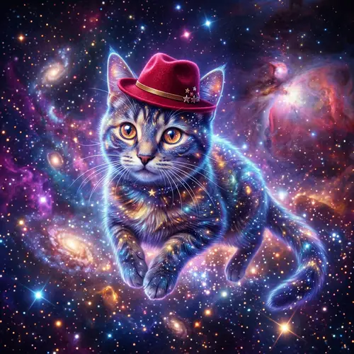 Cosmic Cat in a Red Hat - Unique Art