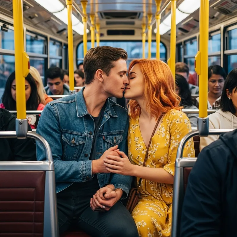Young Lovers Traveling by Bus