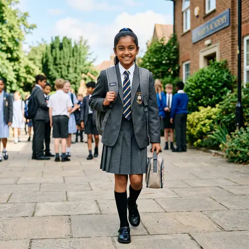 South Asian Girl in Grey School Uniform - Back to School
