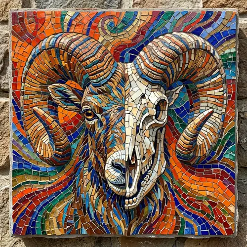 Colorful Bighorn Sheep Mosaic Art