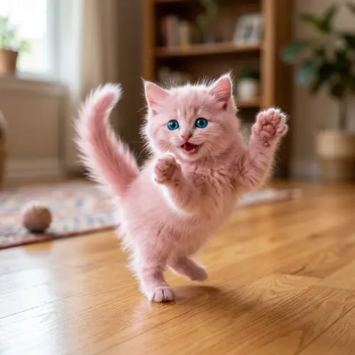 Pink Kitten Dancing Joyfully - Cute Feline Dance Moves