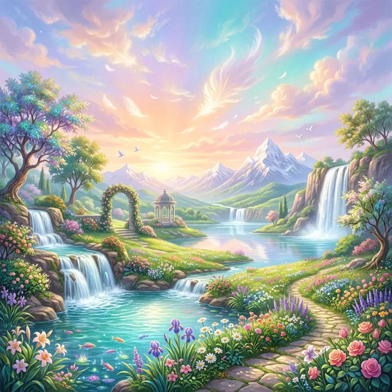 Tranquil Heaven Landscape: A Serene Depiction of Peace and Harmony