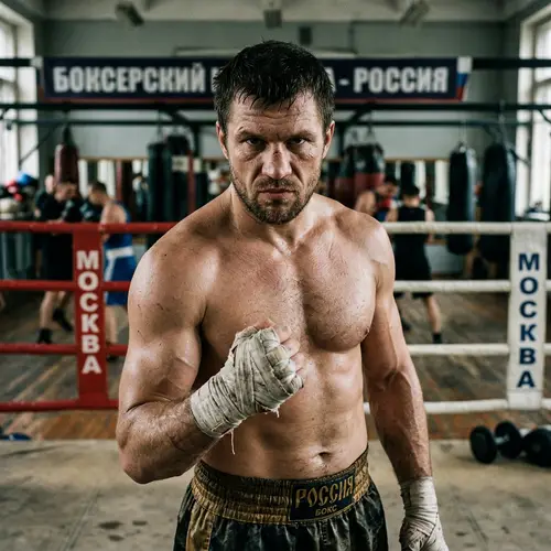 Strong & Athletic Russian Boxer with Stern Look | Vivid Image