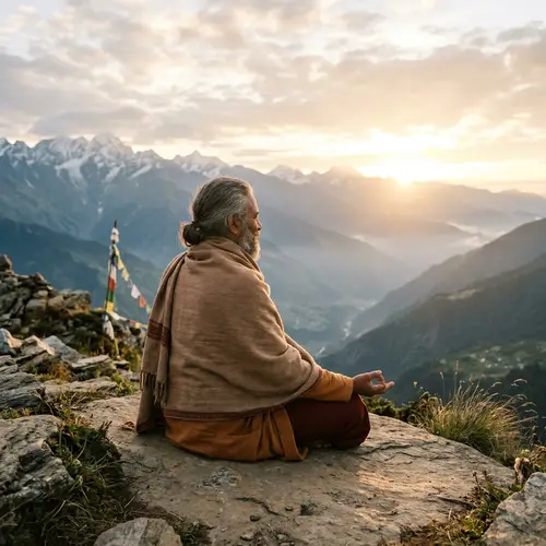 Tranquil Yogi Meditating on Mountain Summit