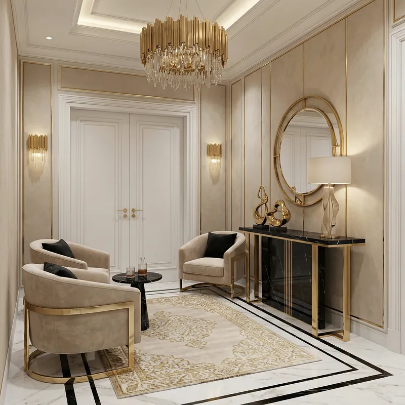 Ultra Luxurious Designer Foyer with Sophisticated Seating