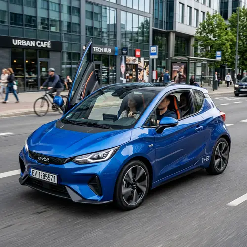 Dynamic Modern Blue Microcar: 1+2 Seater Design