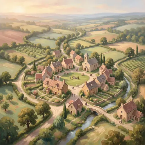Idyllic Countryside Village in Pastel Hues