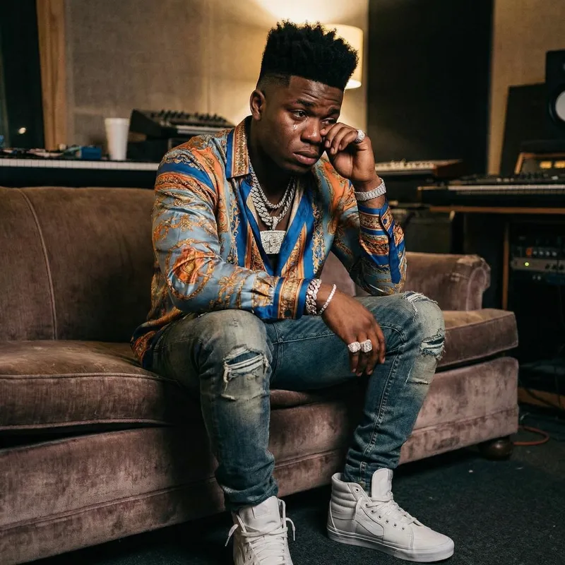 Emotional Davido in Colorful Attire Crying