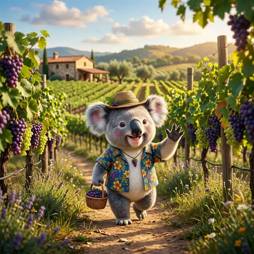 Cheerful Animated Koala in Vineyard