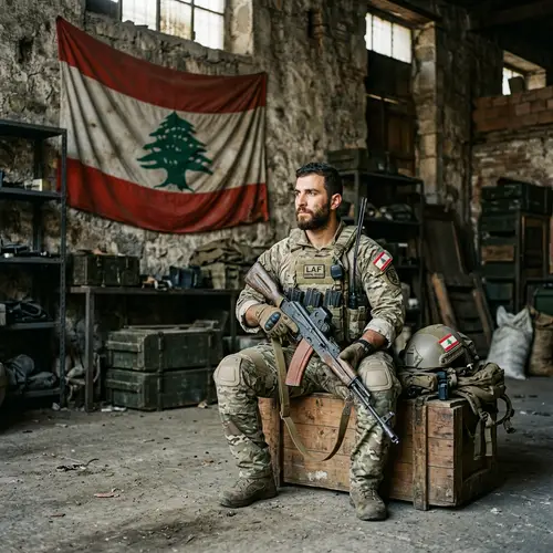 Detailed Image of Lebanese Special Forces Soldier in Old Warehouse