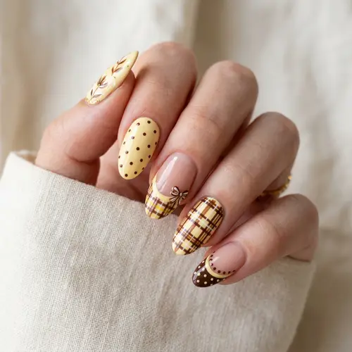 Stylish Nail Art: Cream Yellow & Brown Design Ideas
