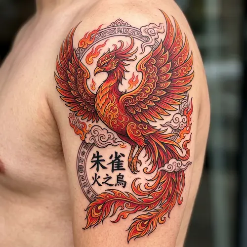 Vivid Suzaku Tattoo Design - Symbol of Power and Rebirth