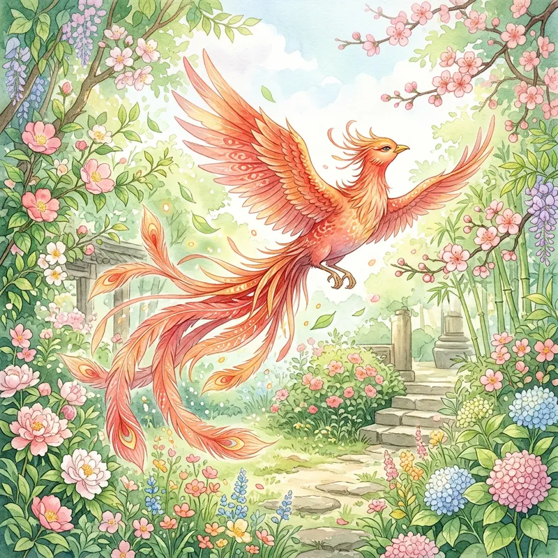 Chinese Suzaku Bird Illustration in Small Fresh Style