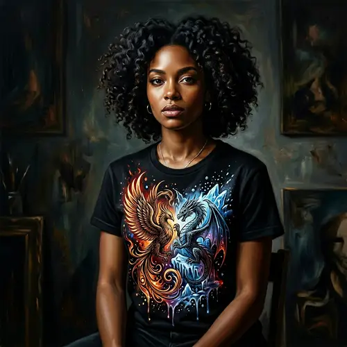 Light-Skinned Black Lady in Artistic Line Art | Fire & Ice Splash in 8K