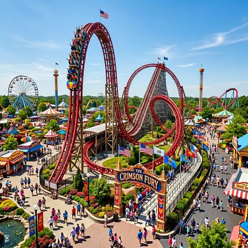 Thrilling Roller Coaster Ride at Vibrant Amusement Park