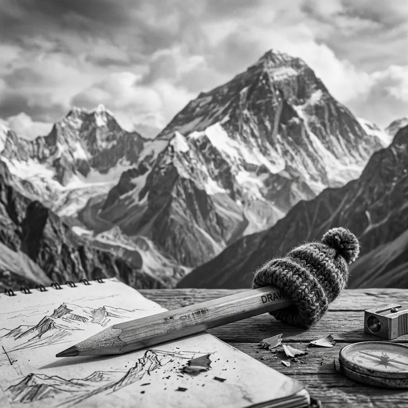Realistic 3D Image of Pencil & Mountains with a Cap
