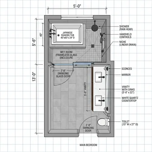 Elegant 5x13 ft Master Bathroom Design Ideas
