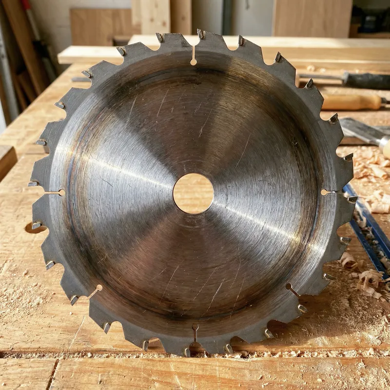 Circular Saw Blade with Gleaming Teeth and Burnished Surface
