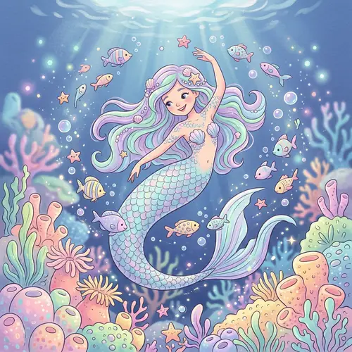 Saiya the Mermaid: Whimsical Ocean Dream in Soft Pastels
