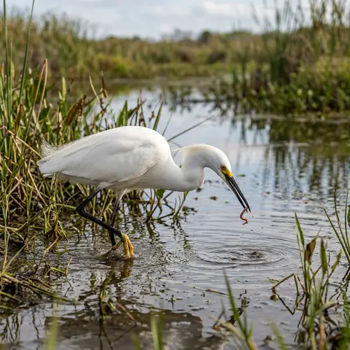 Bird Hunting for Worms in Water