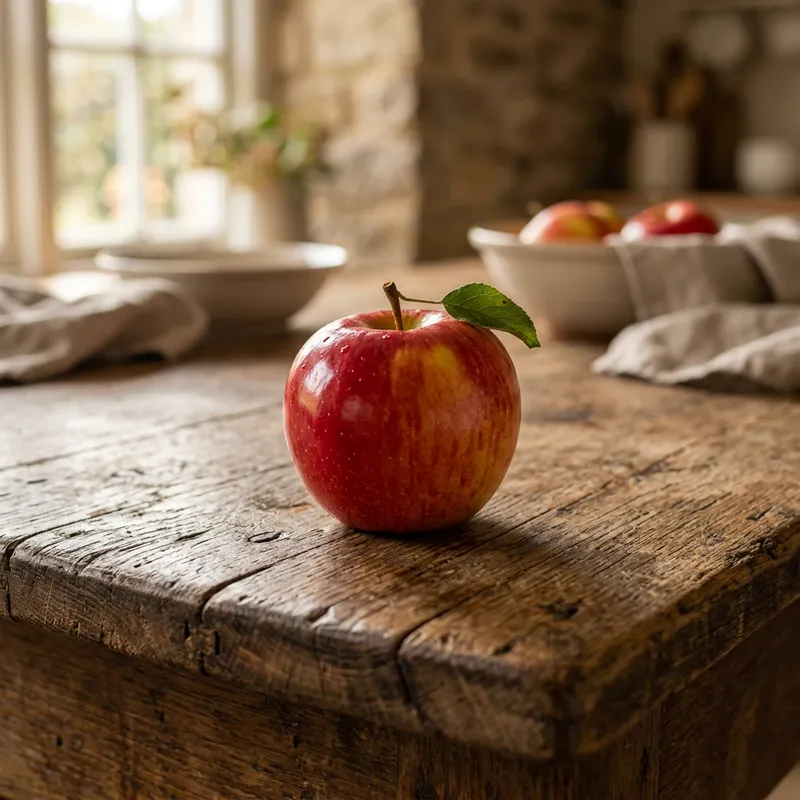 Fresh Apple on Wooden Table - Ripe & Juicy