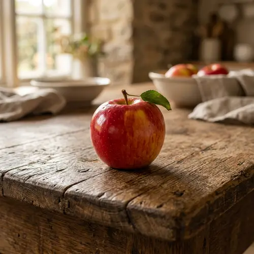 Ripe & Juicy Red Yellow Apple on Rustic Wooden Table