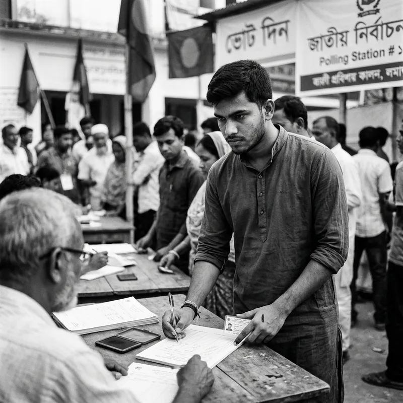 Determined Young Man Voting in National Election Documentary