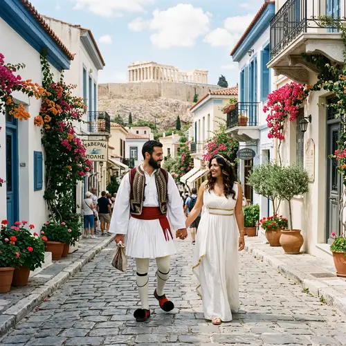 Greek Couple Exploring a Picturesque City
