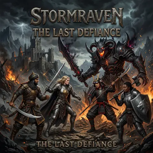 Medieval Fantasy Album Cover with Battle of Heroes vs Villain
