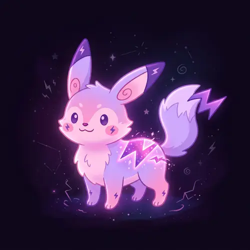 Whimsical Fox-Like Pikachu Creature Illustration in Pink and Purple