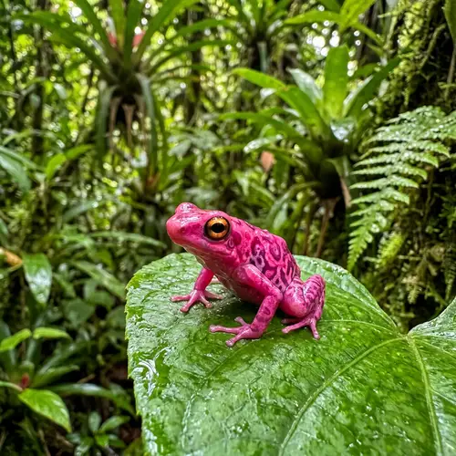 Pink Colored Frog in Tropical Rainforest | Unique Vibrant Creature
