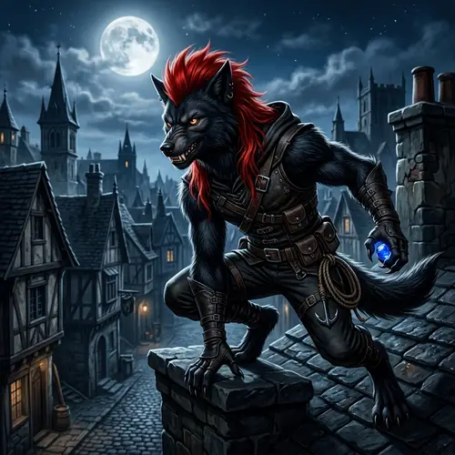Black Fur Wolfman Thief with Red Mullet - Mysterious Character
