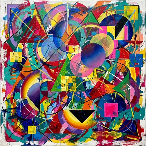 Vibrant Abstract Art with Geometric Shapes and Brush Strokes