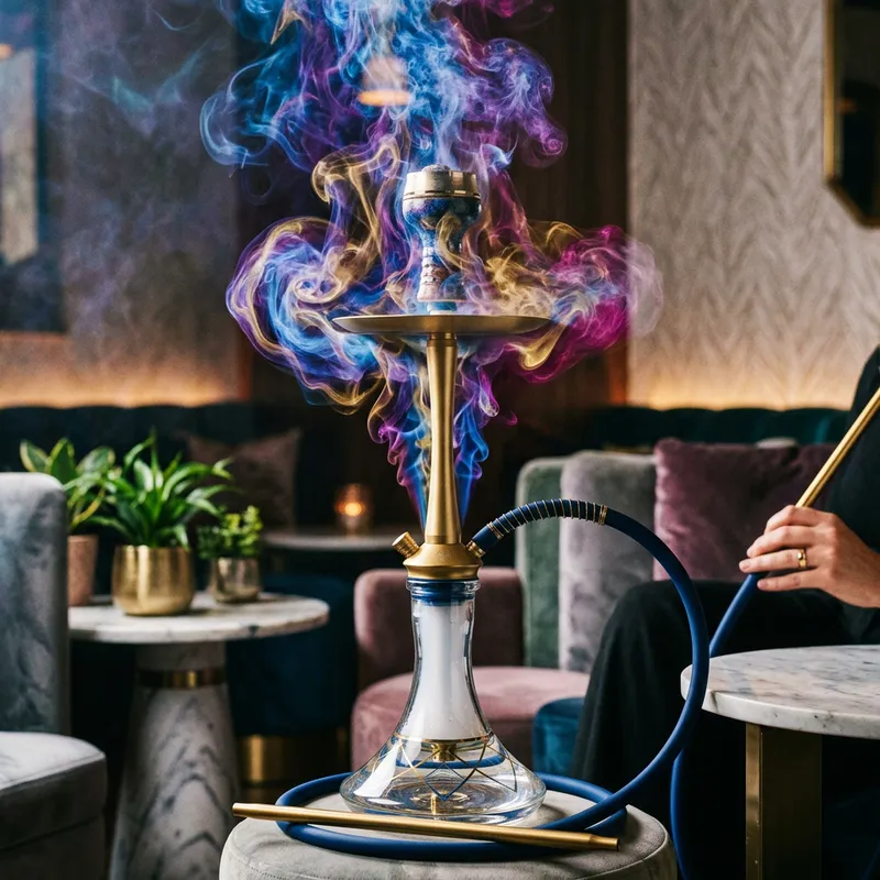 Elegant Shisha Hookah with Colorful Smoke Patterns Elegant Shisha Hookah with Colorful Smoke Patterns