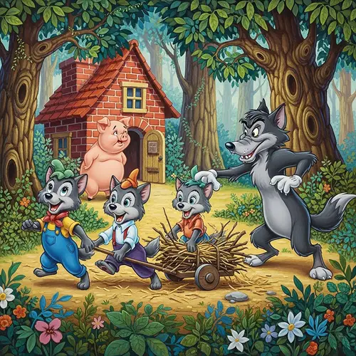 Three Little Wolves in Tony Phoro Art Style