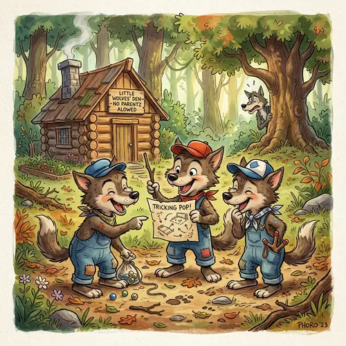 Three Little Wolves in Tony Phoro Art Style