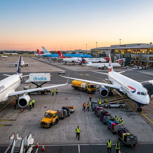 Airport Platform Activity - Planes Servicing & Diverse Crews | Dawn Scene