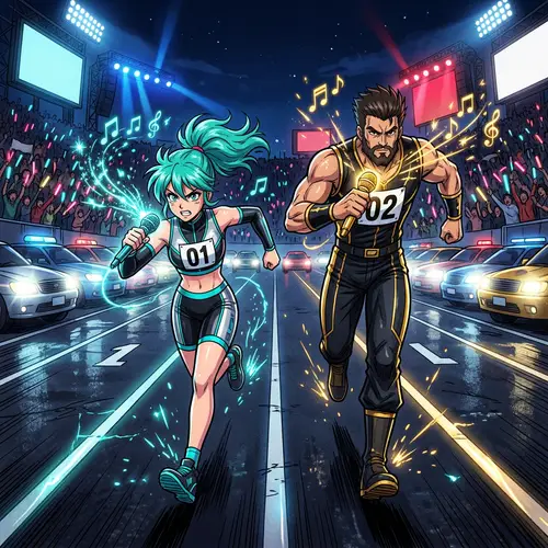 Turquoise vs. Bearded Male Popstar Race - Anime Style Showdown