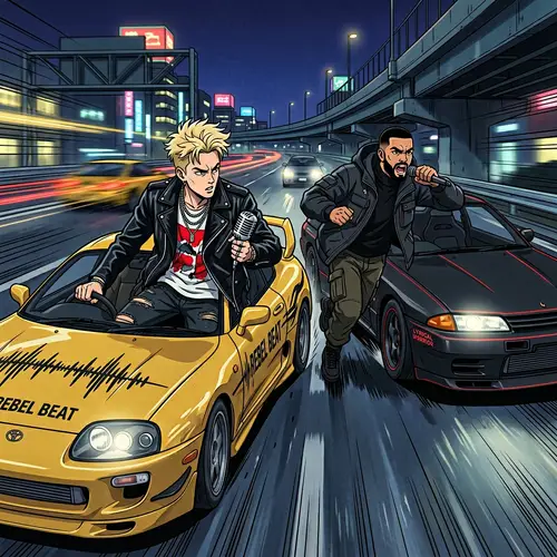 Anime-inspired Street Race between Unique Fashion Icon and Lyrical Genius