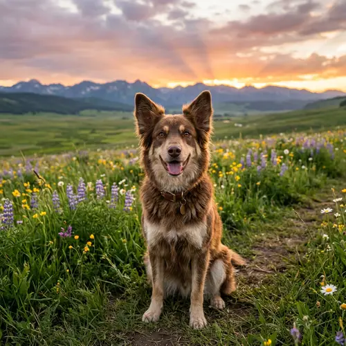 Chocolate and Cream Dog in Open Green Field | Joyful Companion