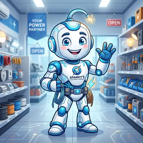 Friendly Techy Mascot for Electrical Supply Shop