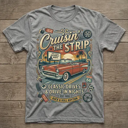 Retro Car Themed T-Shirt Design | Vintage 50s & 60s Style