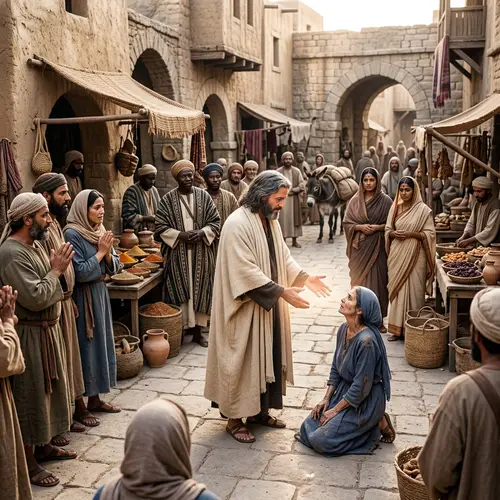 Jesu Healing People in Ancient Marketplace
